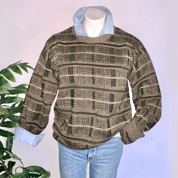 v i n t a g e :: Slouchy Neutral Grandpa Sweater Dad Plaid...